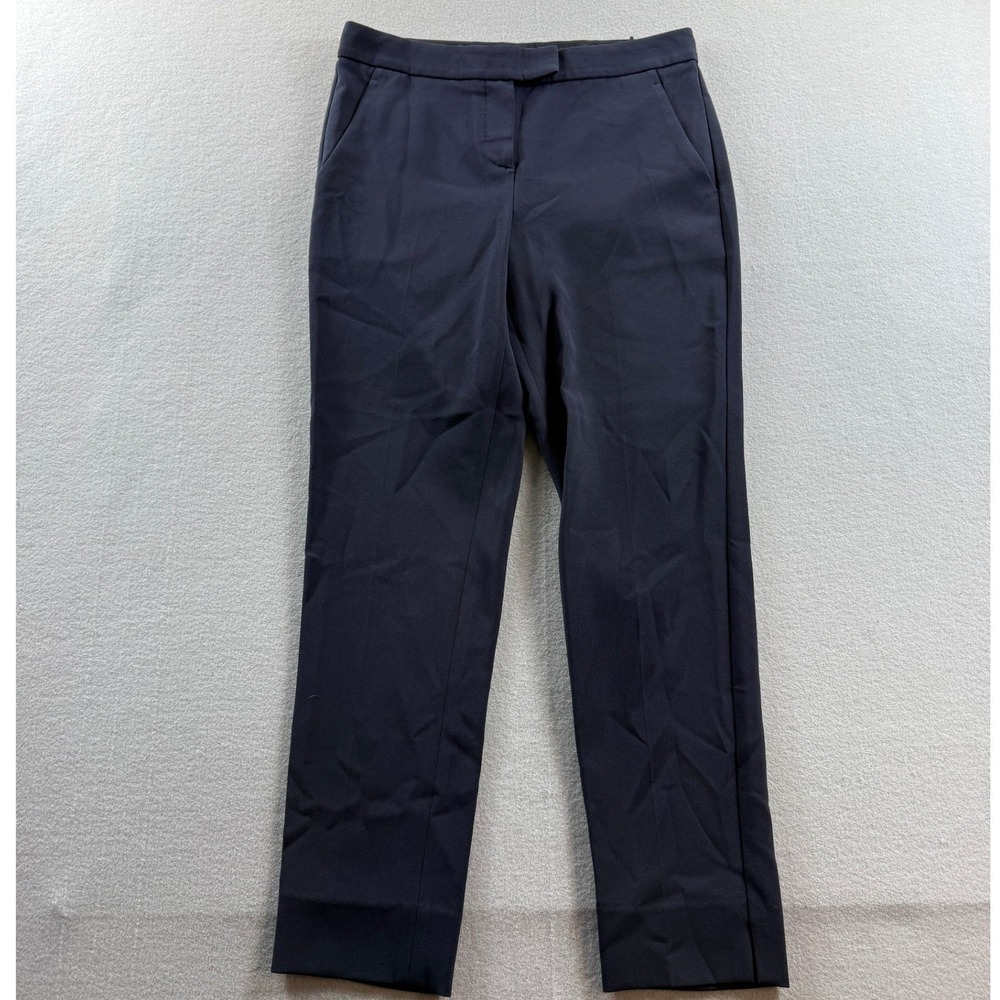 Theory Ibbey 2 Admiral Crepe Trousers Women 4 Navy Blue Straight Leg Flat Front